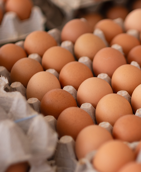 close up of brown eggs in carton