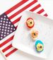 Red, white, and blue deviled eggs in a row